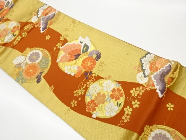 JAPANESE KIMONO / FUKURO OBI / WOVEN BUTTERFLY WITH PINE & FLOWER